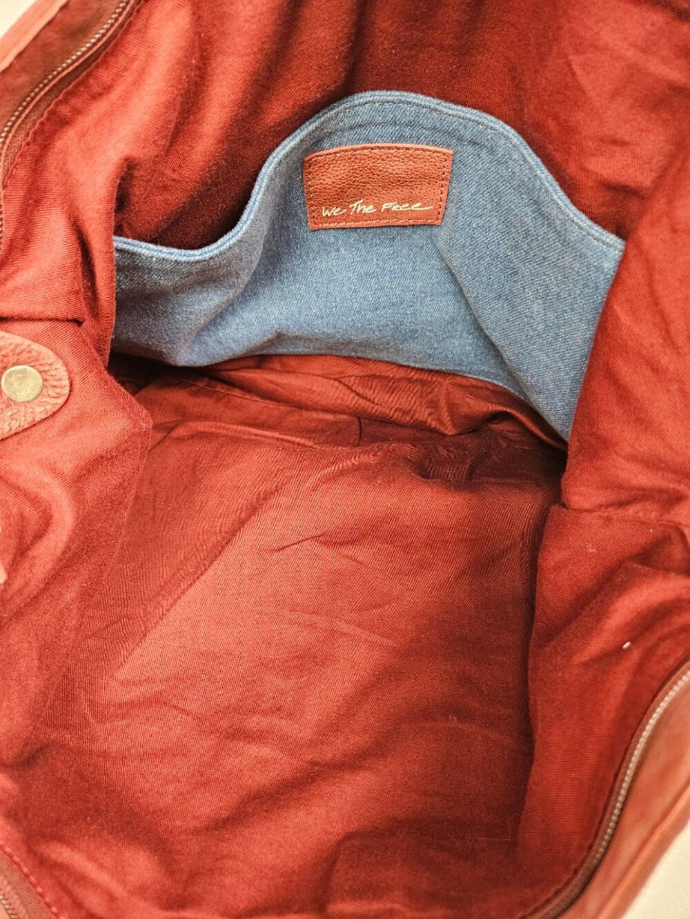 Free People We the Free Vintage Burgundy Red Distressed Suede Slouchy Tote Bag - Picture 11 of 13